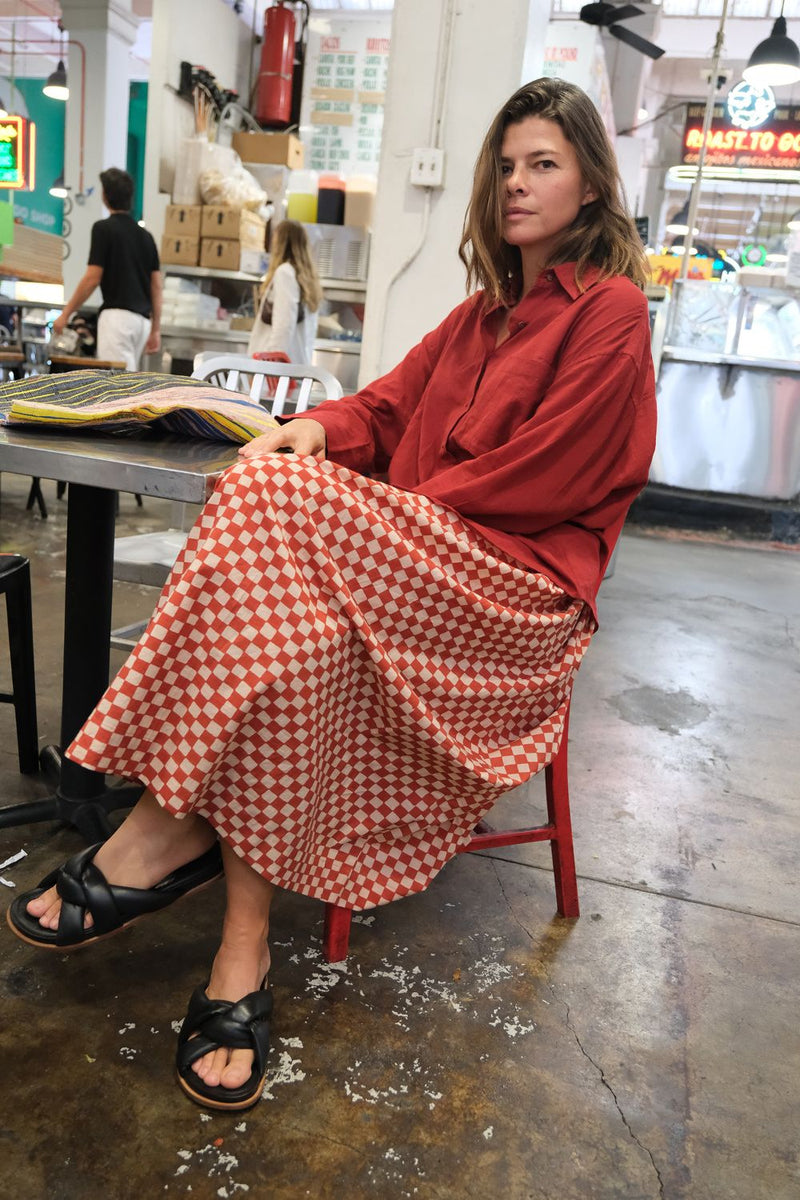 The red Button-Down Shirt cotton by World of Crow in red color for women Worldwide