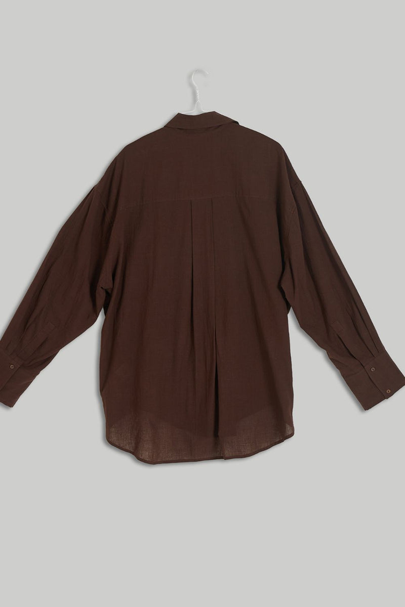 The Chocolate Brown Button-Down Shirt cotton by World of Crow in brown color for women Worldwide