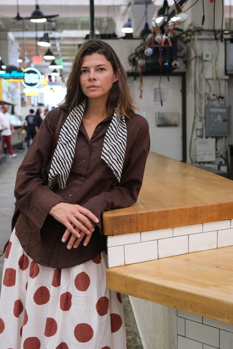 The Chocolate Brown Button-Down Shirt cotton by World of Crow in brown color for women Worldwide