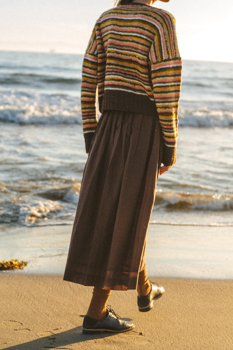 The Chocolate Brown Pull-on Skirt cotton by World of Crow in brown color for women Worldwide