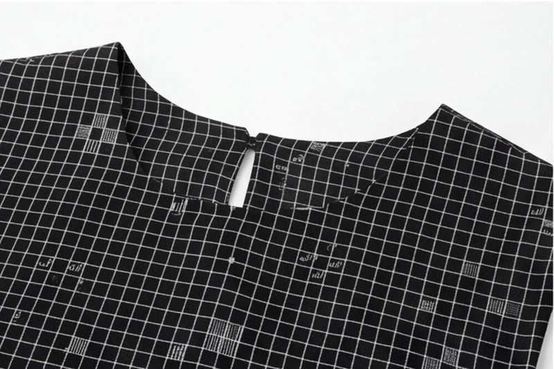 The Cinch Top–Black Grid Jamdani cotton jamdani top/shirt by World of Crow in black for women Worldwide