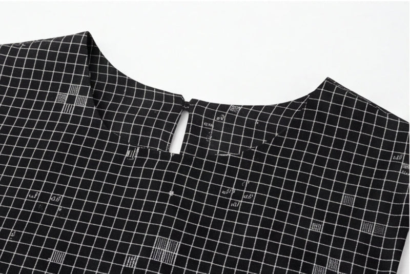 The Cinch Top–Black Grid Jamdani cotton jamdani top/shirt by World of Crow in black for women Worldwide