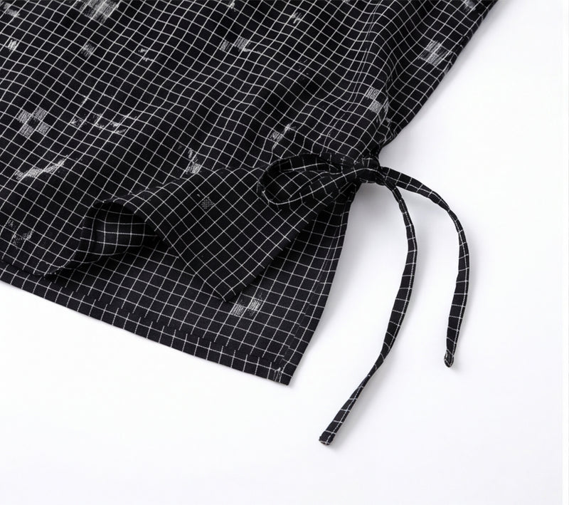 The Cinch Top–Black Grid Jamdani cotton jamdani top/shirt by World of Crow in black for women Worldwide