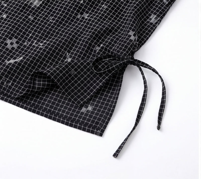The Cinch Top–Black Grid Jamdani cotton jamdani top/shirt by World of Crow in black for women Worldwide
