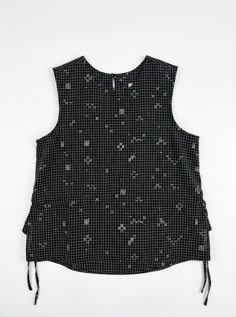 The Cinch Top–Black Grid Jamdani cotton jamdani top/shirt by World of Crow in black for women Worldwide