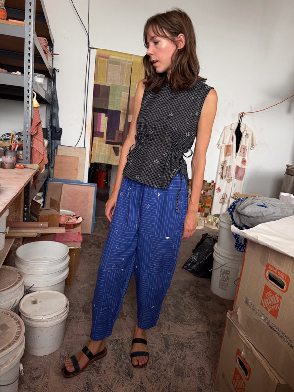 The Cinch Top–Black Grid Jamdani cotton jamdani top/shirt by World of Crow in black for women Worldwide
