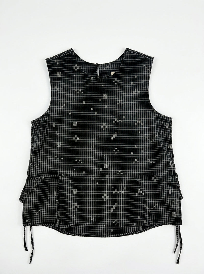 The Cinch Top–Black Grid Jamdani cotton jamdani top/shirt by World of Crow in black for women Worldwide