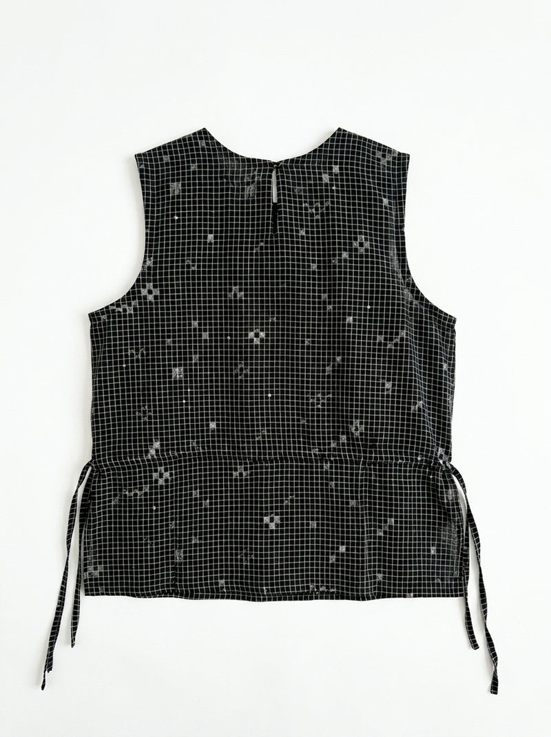 The Cinch Top–Black Grid Jamdani cotton jamdani top/shirt by World of Crow in black for women Worldwide