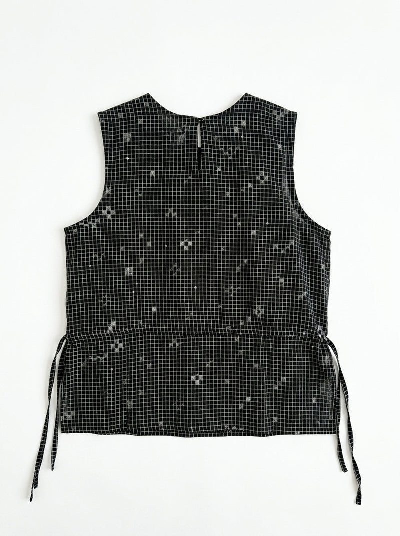 The Cinch Top–Black Grid Jamdani cotton jamdani top/shirt by World of Crow in black for women Worldwide