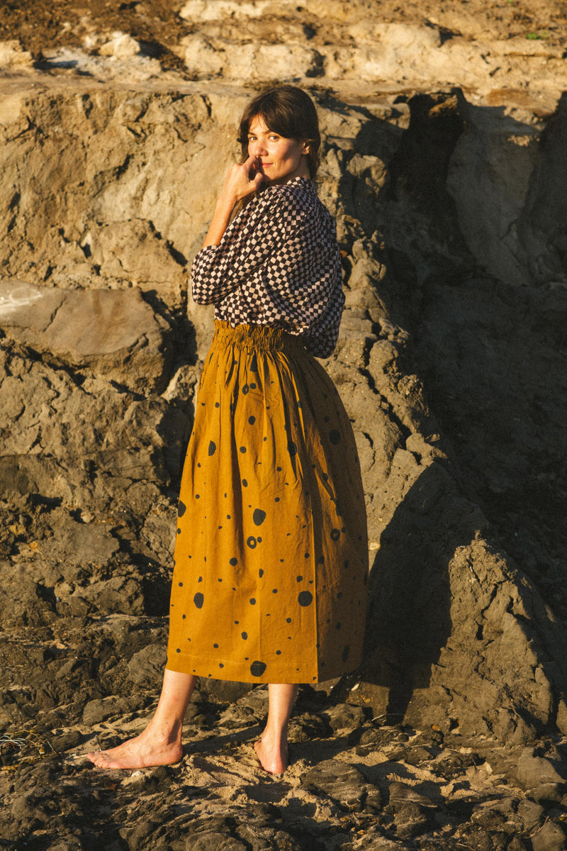 The Circles All Over Skirt cotton by World of Crow in brown color for women Worldwide