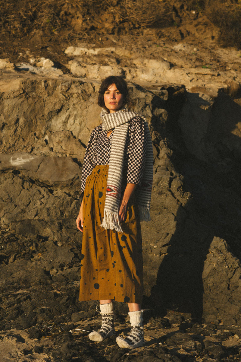 The Circles All Over Skirt cotton by World of Crow in brown color for women Worldwide