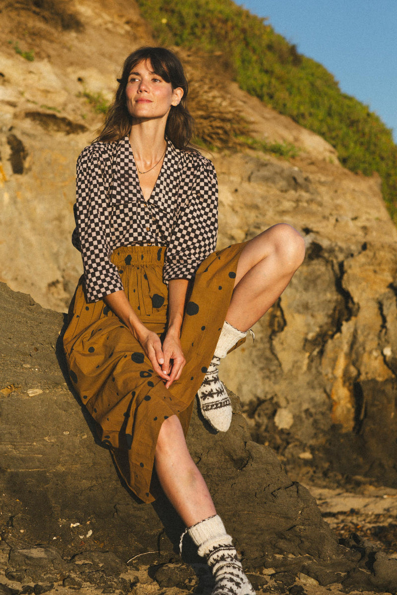 The Circles All Over Skirt cotton by World of Crow in brown color for women Worldwide