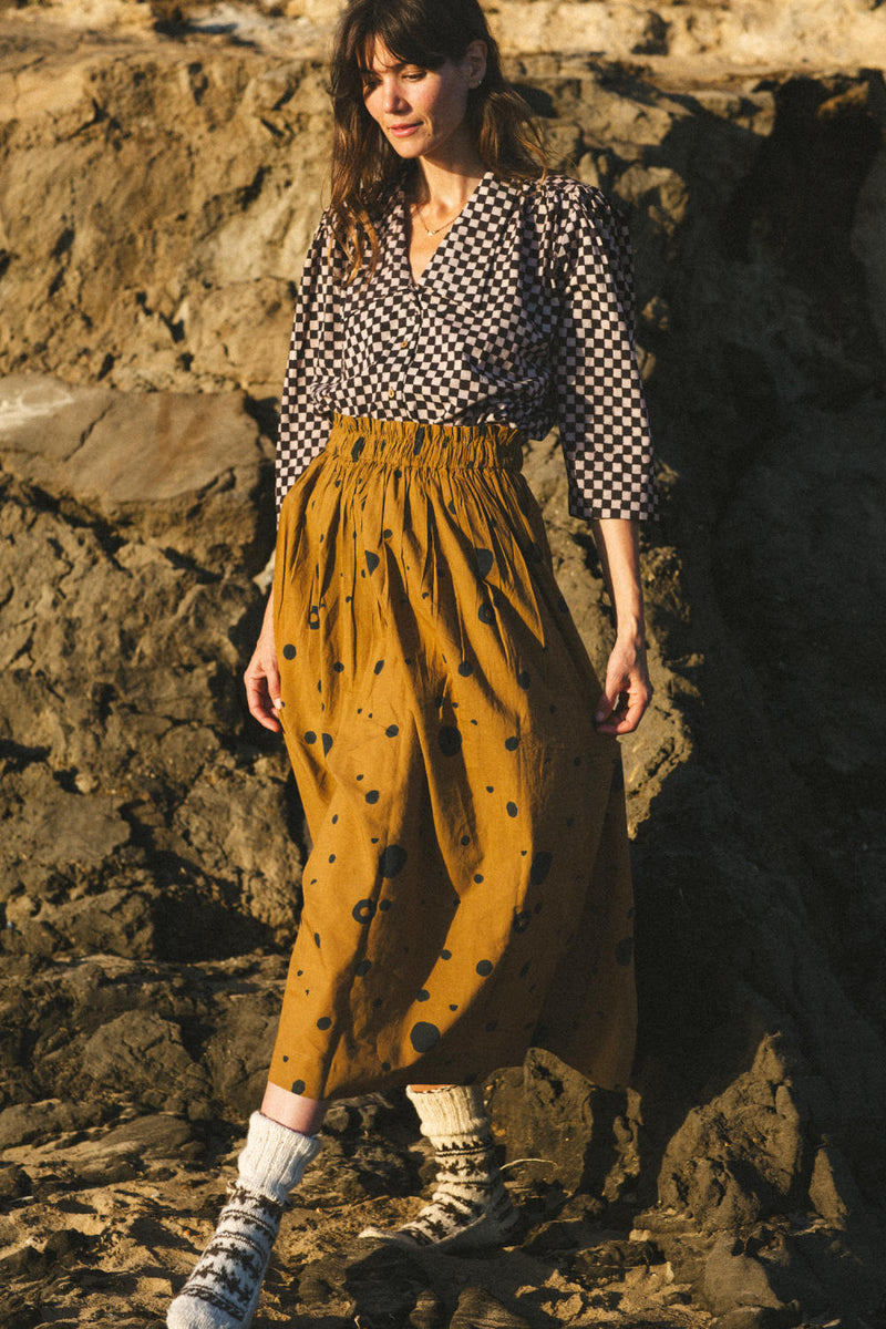 The Circles All Over Skirt cotton by World of Crow in brown color for women Worldwide
