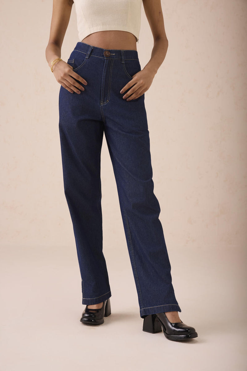 The Classic Straight Sustainable Denim Jeans cotton by SUI in blue color for women Worldwide