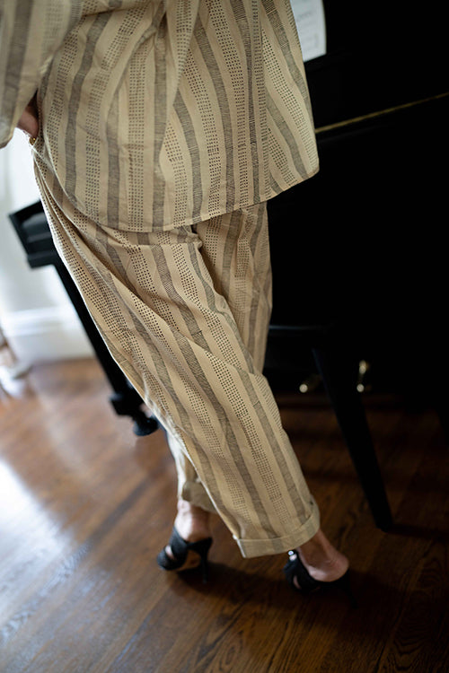 Pleated Pants - Print cotton by World of Crow in beige color for women Worldwide