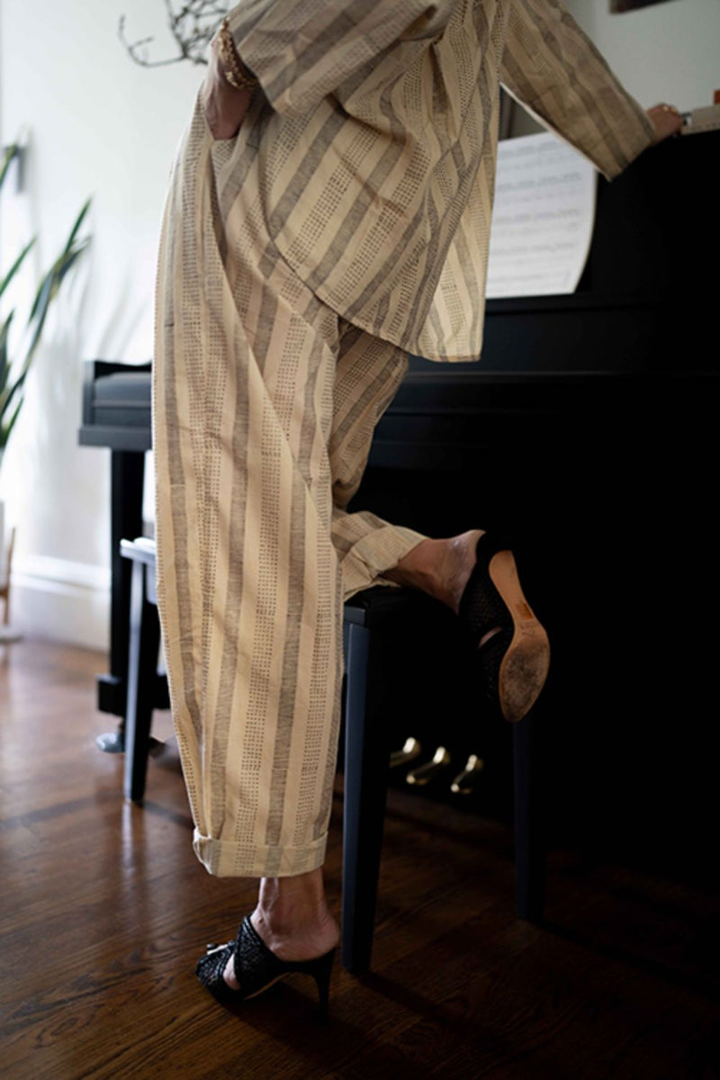 Pleated Pants - Print cotton by World of Crow in beige color for women Worldwide