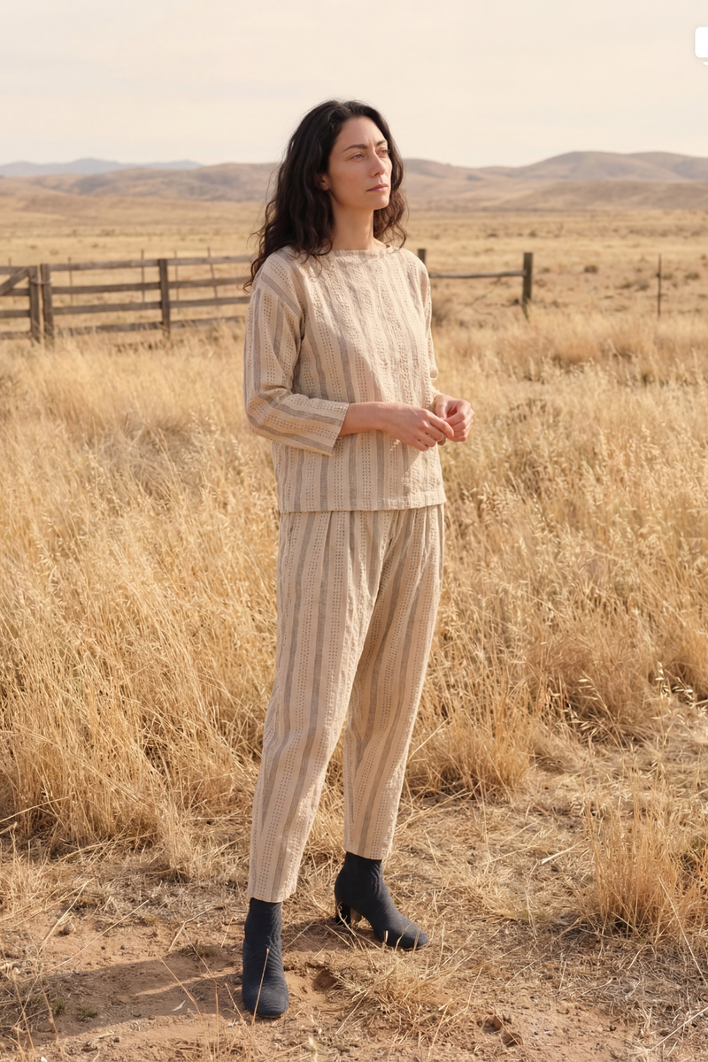 Pleated Pants - Print cotton by World of Crow in beige color for women Worldwide