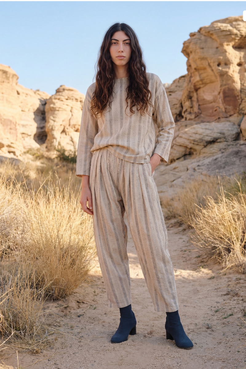 Pleated Pants - Print cotton by World of Crow in beige color for women Worldwide