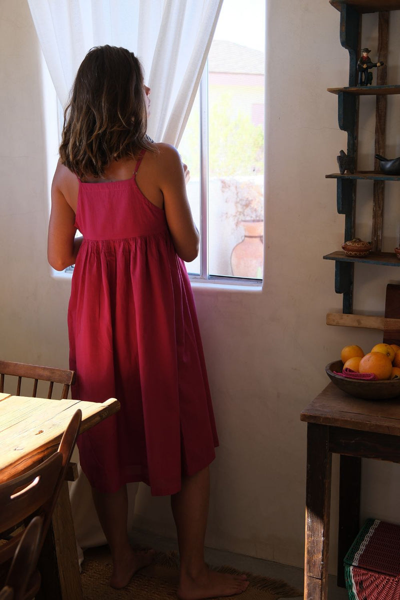 The Erica Dee Dee — Fuchsia fine muslin cotton dress by World of Crow in fuchsia for women Worldwide