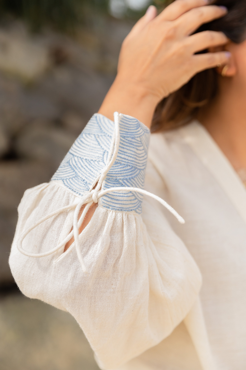 The everyday wavy handwoven organic cotton blouse cotton Tops and Shirts by SUI in white color for women Worldwide