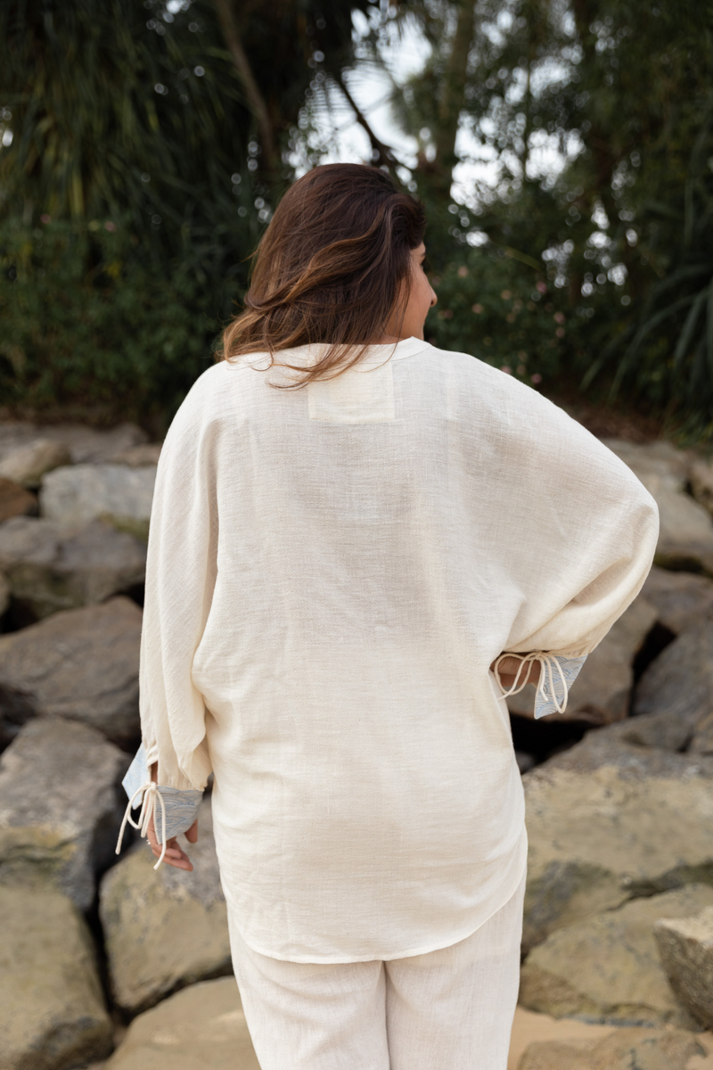The everyday wavy handwoven organic cotton blouse cotton Tops and Shirts by SUI in white color for women Worldwide