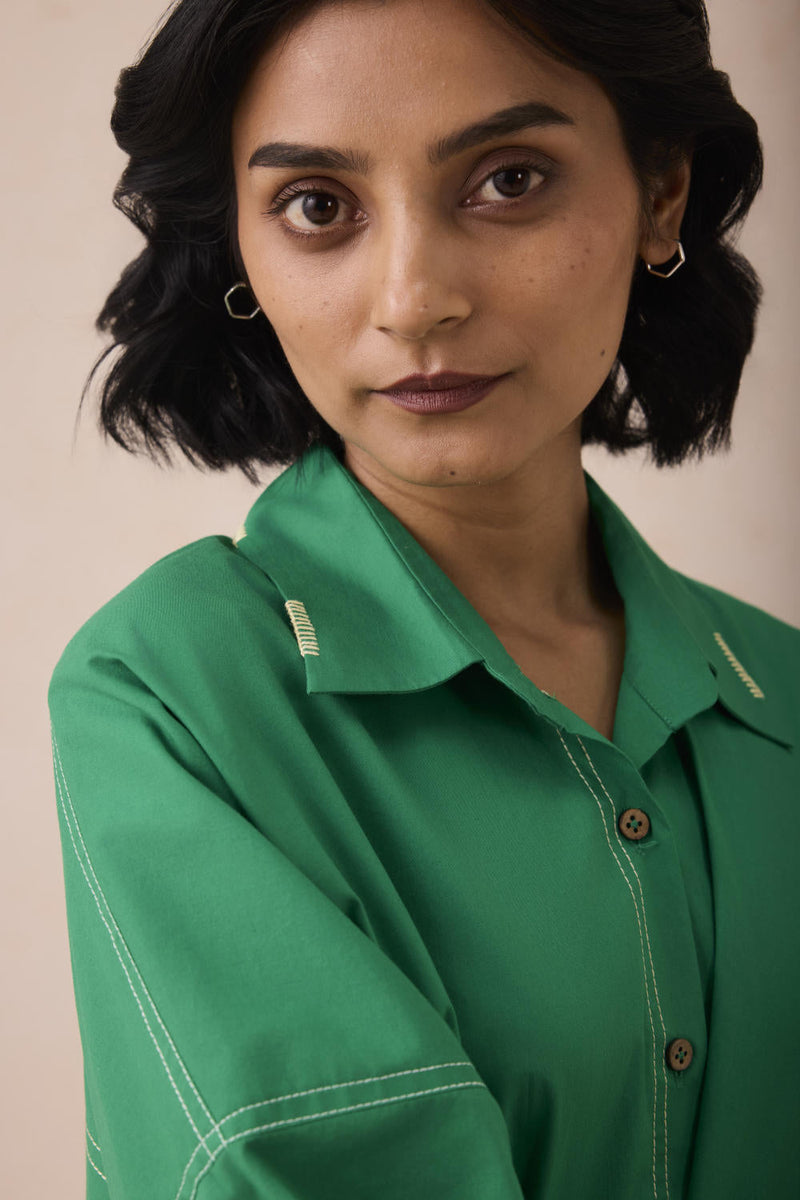 The Forest Everyday Classic Organic Cotton Shirt Dress poplin by SUI in green color for women Worldwide