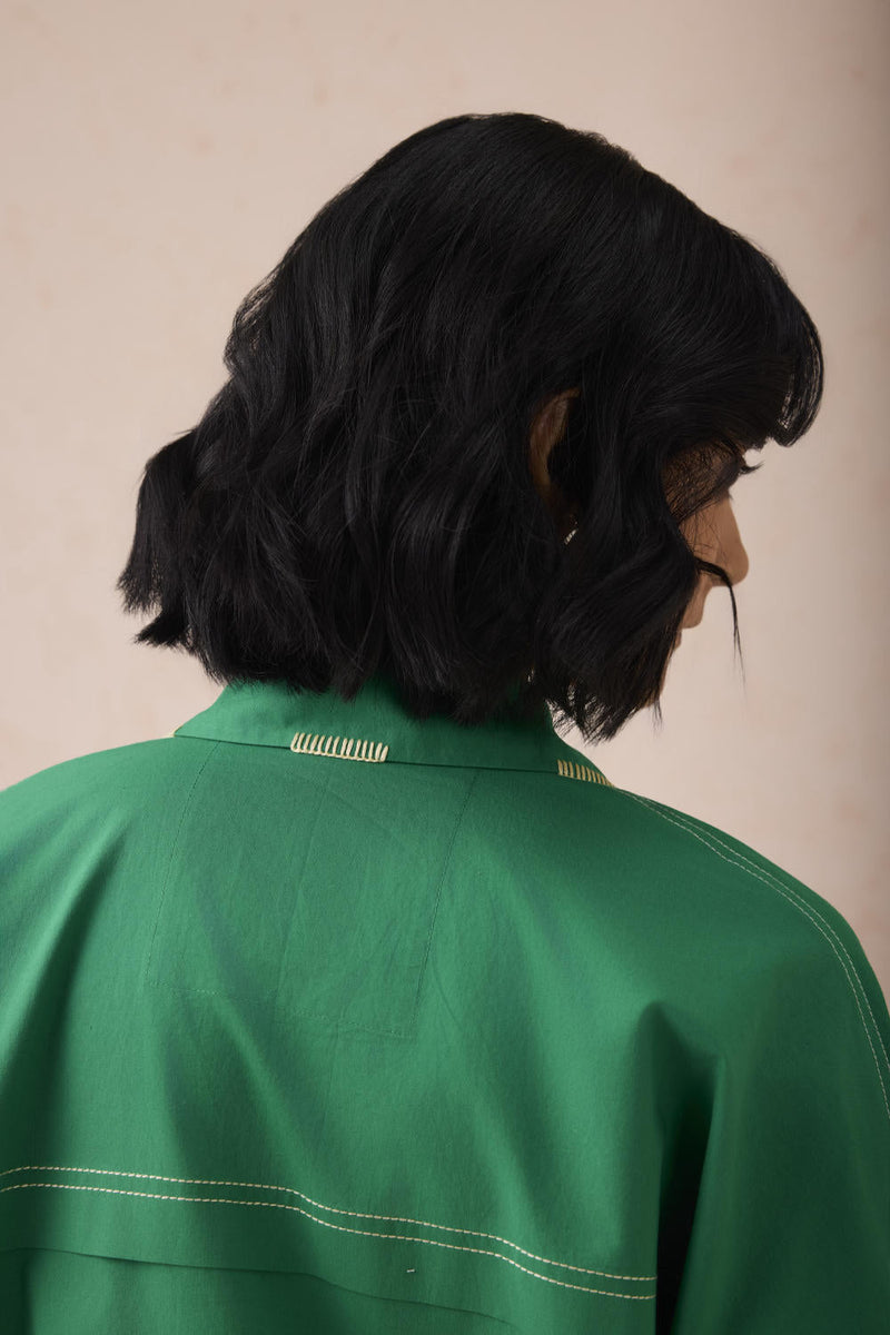 The Forest Everyday Classic Organic Cotton Shirt Dress poplin by SUI in green color for women Worldwide