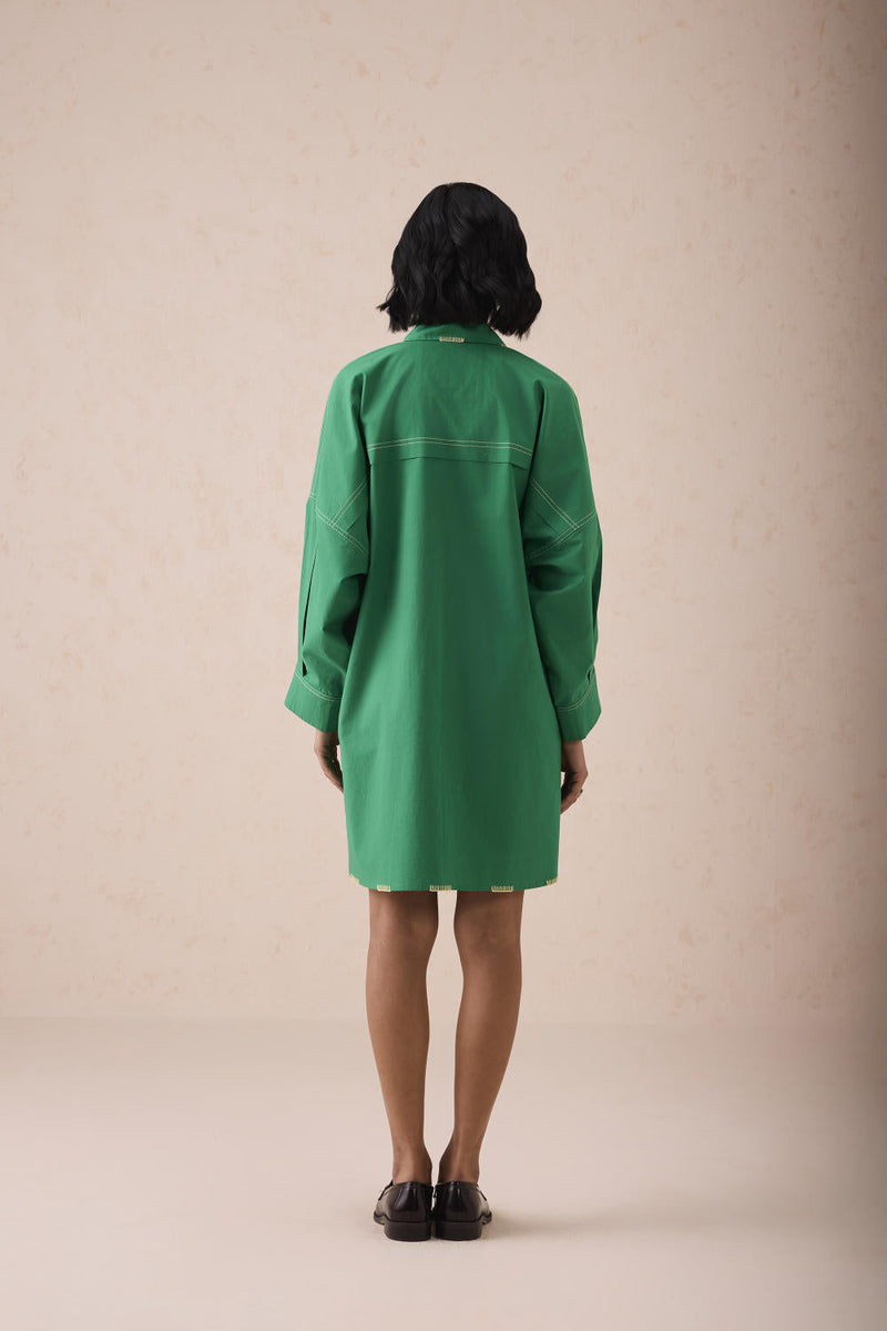 The Forest Everyday Classic Organic Cotton Shirt Dress poplin by SUI in green color for women Worldwide
