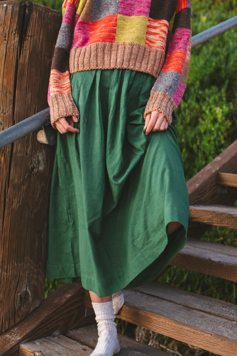 The Forest Green Pull-on Skirt cotton by World of Crow in green color for women Worldwide