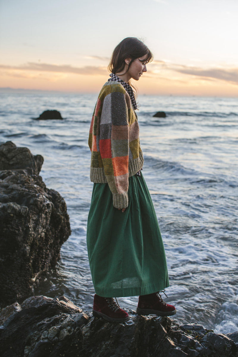 The Forest Green Pull-on Skirt cotton by World of Crow in green color for women Worldwide