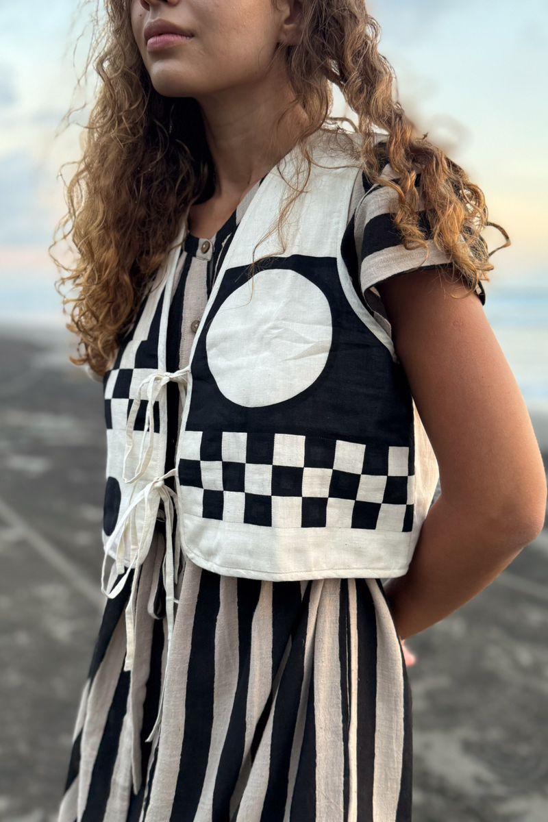 The Geometric Vest cotton by World of Crow in black color for women Worldwide