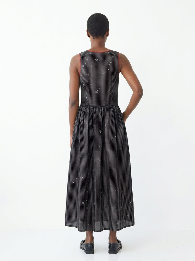 The Grid Wrap Dress-Black cotton jamdani dress by World of Crow in black for women Worldwide