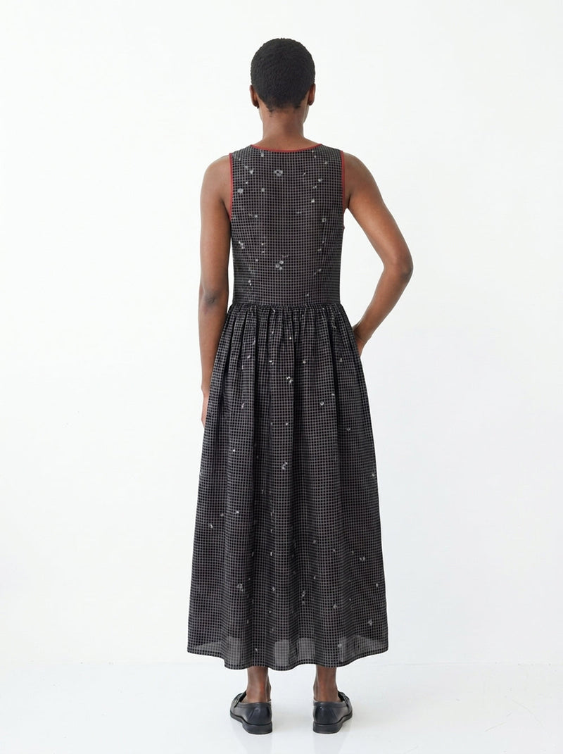 The Grid Wrap Dress-Black cotton jamdani dress by World of Crow in black for women Worldwide