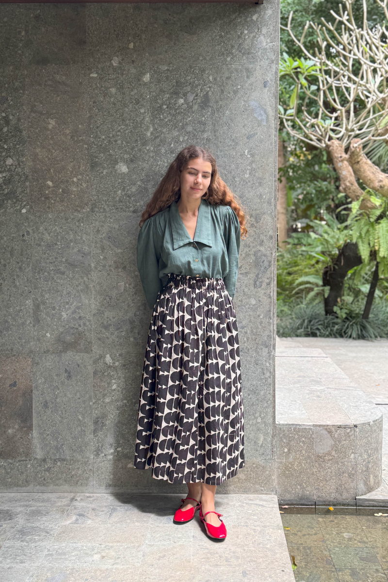 The Half Moons Black Skirt cotton by World of Crow in black color for women Worldwide