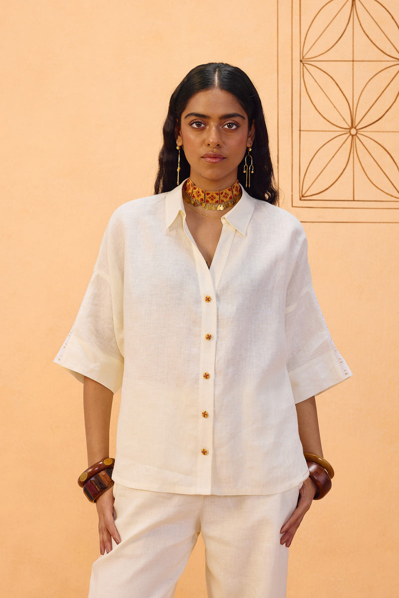 The Harmony Linen Shirt linen top/shirt by SUI in off-white for women Worldwide