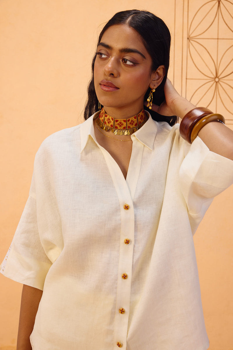 The Harmony Linen Shirt linen top/shirt by SUI in off-white for women Worldwide