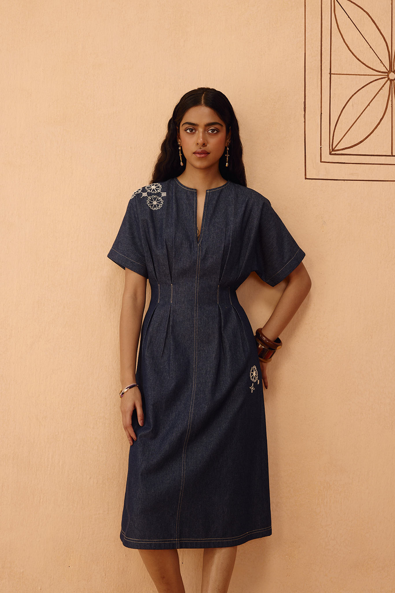 The Harmony Sustainable Denim Dress denim dress by SUI in blue for women Worldwide