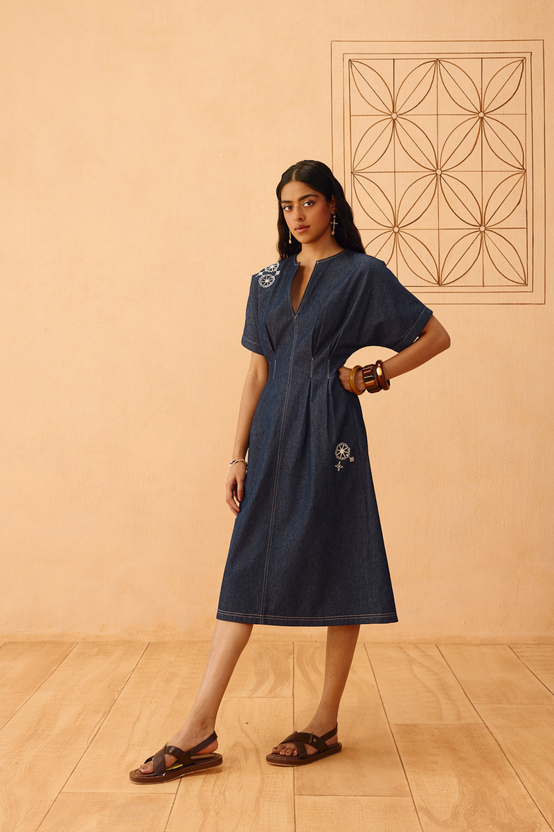 The Harmony Sustainable Denim Dress denim dress by SUI in blue for women Worldwide