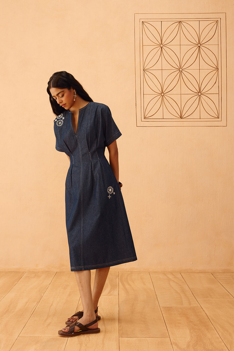 The Harmony Sustainable Denim Dress denim dress by SUI in blue for women Worldwide