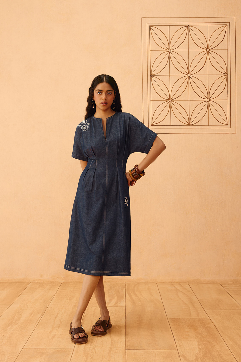 The Harmony Sustainable Denim Dress denim dress by SUI in blue for women Worldwide