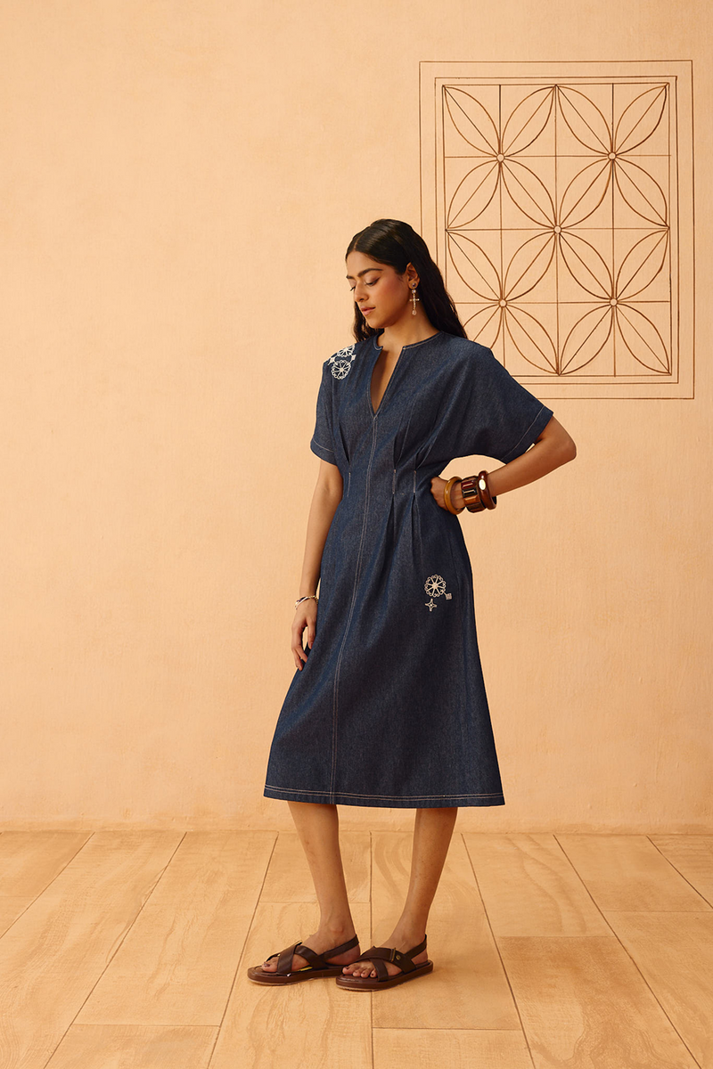 The Harmony Sustainable Denim Dress denim dress by SUI in blue for women Worldwide