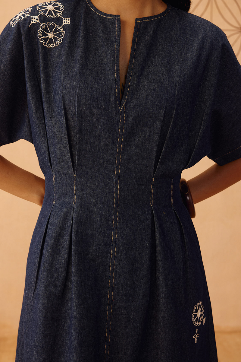 The Harmony Sustainable Denim Dress denim dress by SUI in blue for women Worldwide