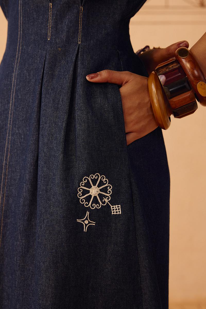The Harmony Sustainable Denim Dress denim dress by SUI in blue for women Worldwide