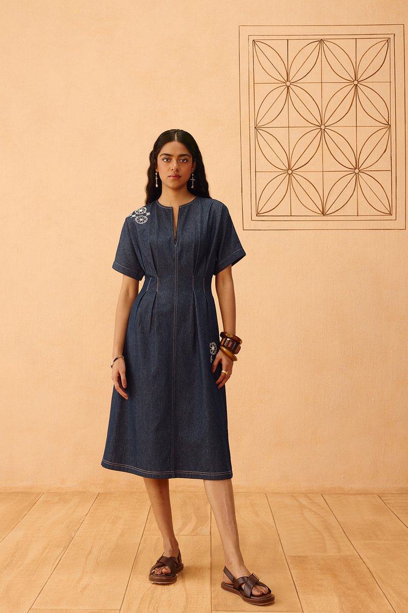 The Harmony Sustainable Denim Dress denim dress by SUI in blue for women Worldwide