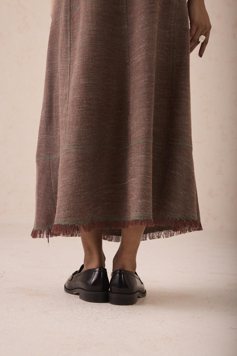 The Hazel Sun Handspun Handwoven Organic Cotton Midi Skirt cotton by SUI in brown color for women Worldwide