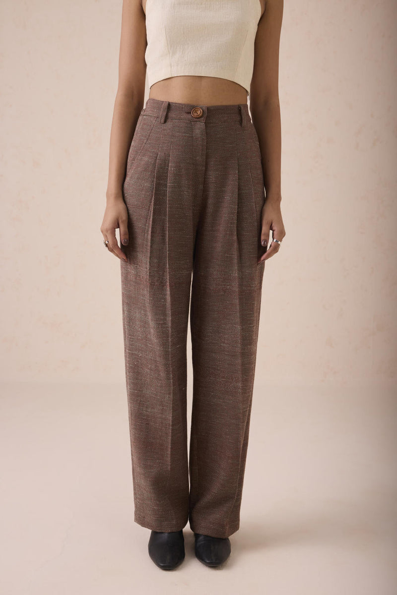 The Hazel Sun Handspun Handwoven Organic Cotton Trousers cotton by SUI in brown color for women Worldwide