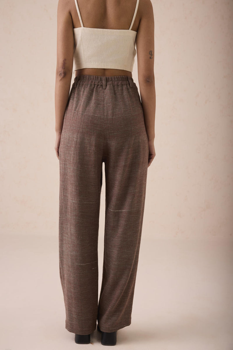 The Hazel Sun Handspun Handwoven Organic Cotton Trousers cotton by SUI in brown color for women Worldwide
