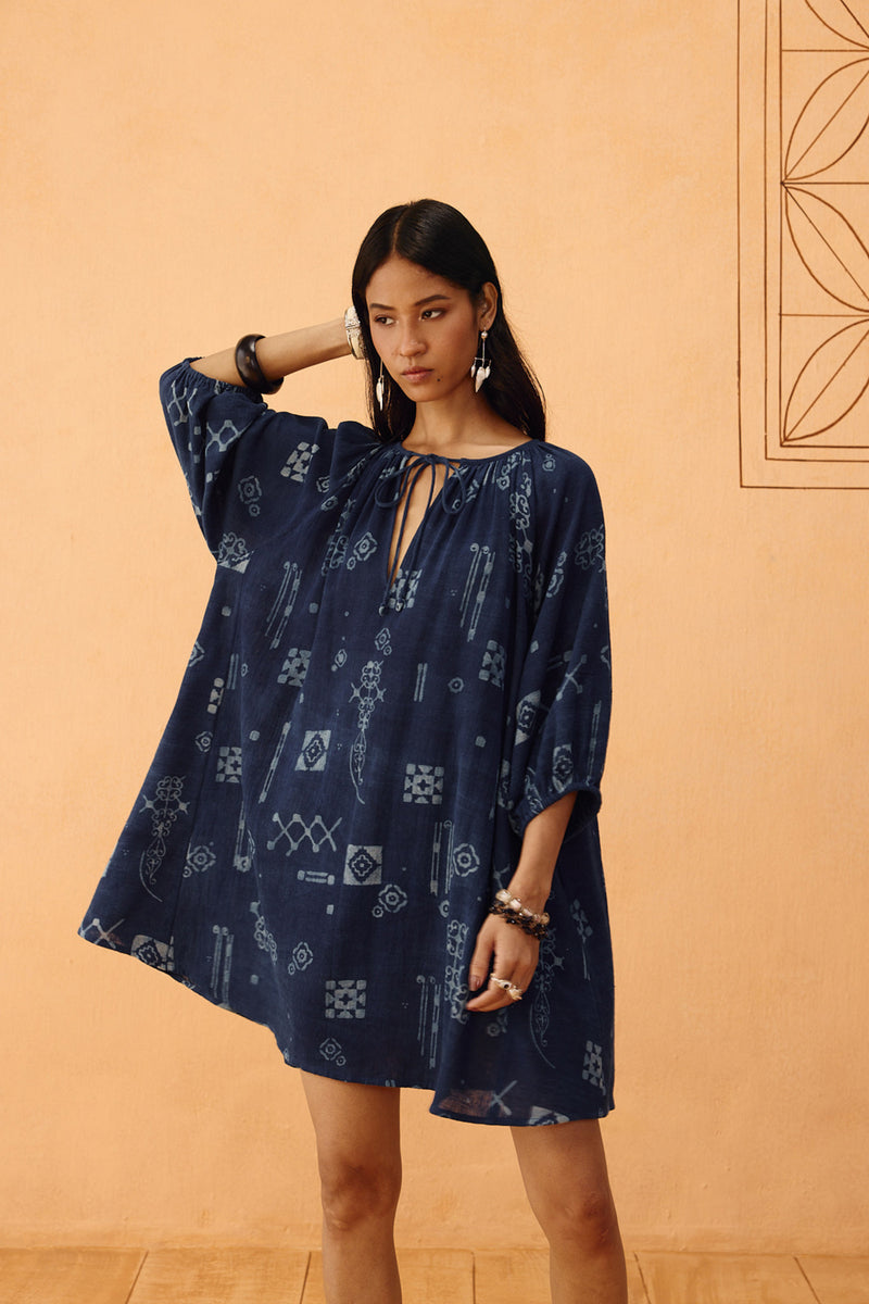 The Heirloom Handspun Handwoven Organic Cotton Dress organic cotton dress by SUI in indigo for women Worldwide