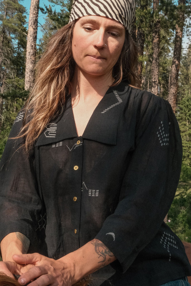 Mulholland Shirt — Honeycomb by World of Crow in black color for women Worldwide