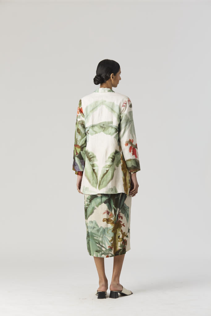 THE HUNT BLAZER & SKIRT SET silk by Yam in green color for women Worldwide
